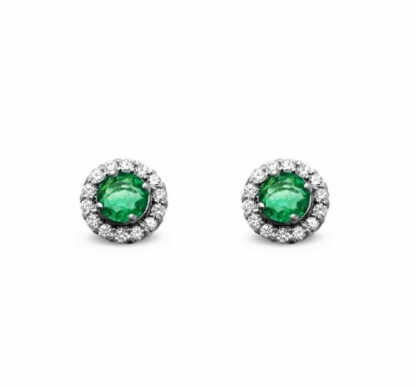 18ct white gold emerald and diamond stud earrings