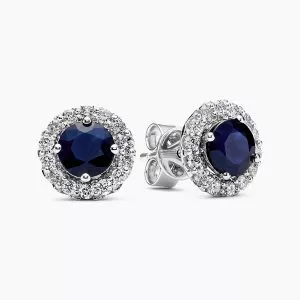 18ct white gold round sapphire diamond halo stud earrings