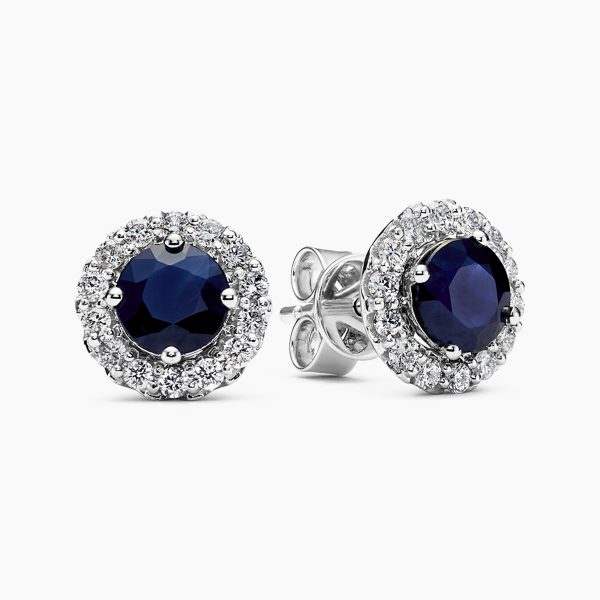 18ct white gold round sapphire diamond halo stud earrings