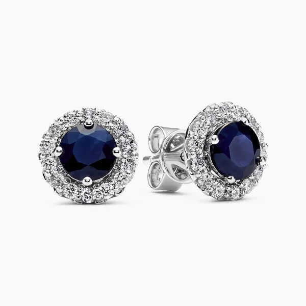 18ct white gold round sapphire diamond halo stud earrings
