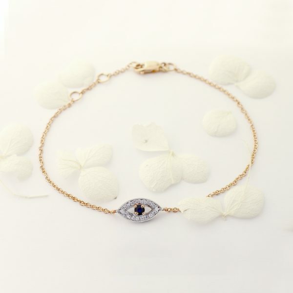 18ct rose gold sapphire and diamond evil eye bracelet
