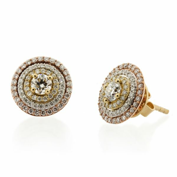 18ct yellow, rose and white gold diamond earrings with removable halos