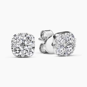 18ct white gold cushion shape cluster diamond earrings
