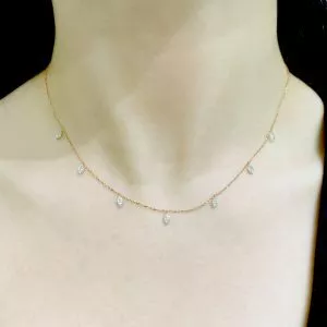 18ct rose gold diamond set leaf style drop necklace