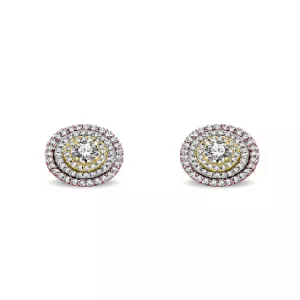 18ct white, rose & yellow gold stud earrings with 2 diamond set jackets
