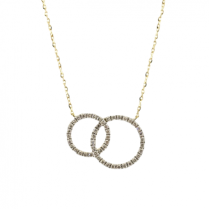 18ct yellow gold diamond double circle necklace
