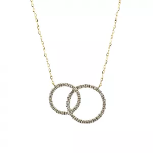 18ct yellow gold diamond double circle necklace