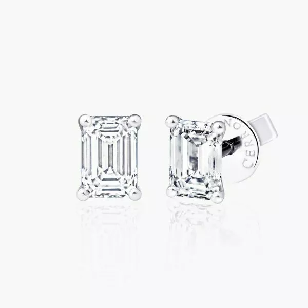 18ct white gold 2=1.01ct emerald cut diamond stud earrings