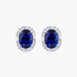 18ct white gold blue Sri Lankan sapphires & diamond earrings