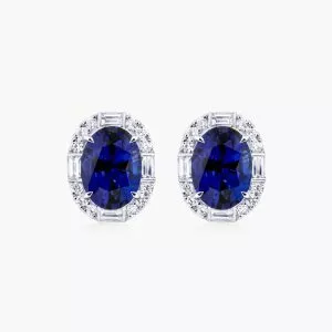 18ct white gold blue Sri Lankan sapphires & diamond earrings