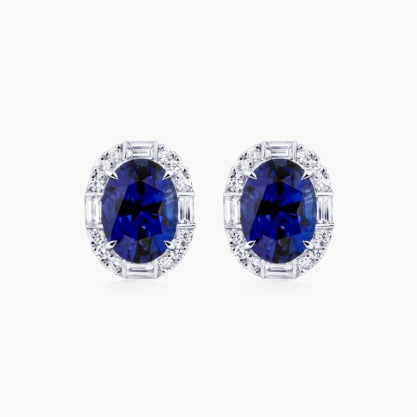 18ct white gold blue Sri Lankan sapphires & diamond earrings