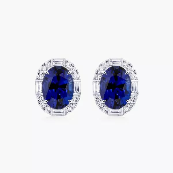 18ct white gold blue Sri Lankan sapphires & diamond earrings