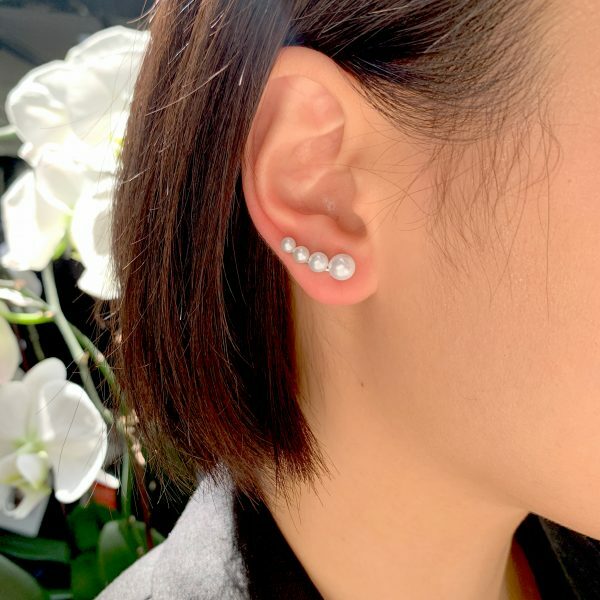 18ct white gold fresh water round pearl ear climbers.