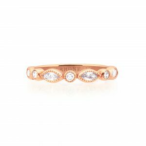 18ct rose gold marquise & round diamond ring