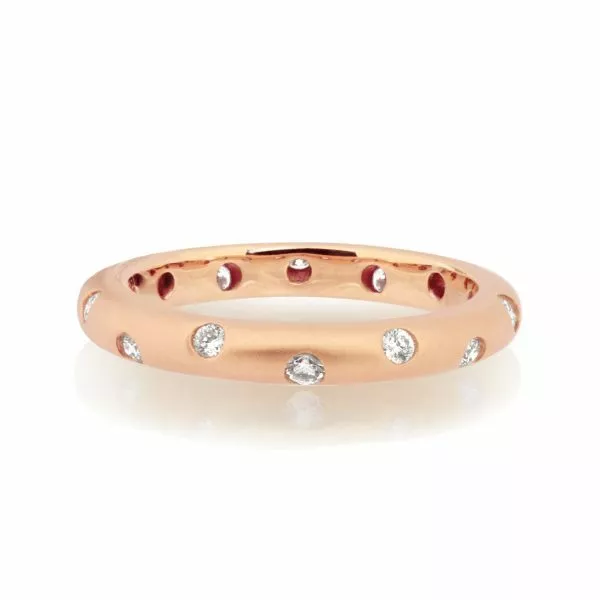 18ct rose gold satin finish diamond drop set full circle ring