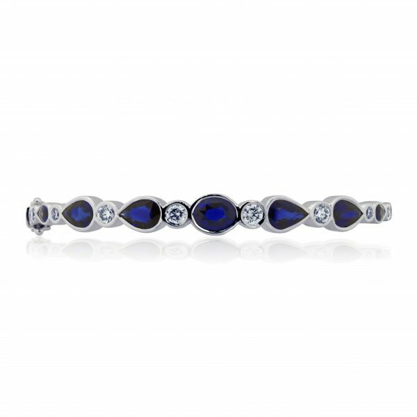 18ct white gold diamond and sapphire bangle