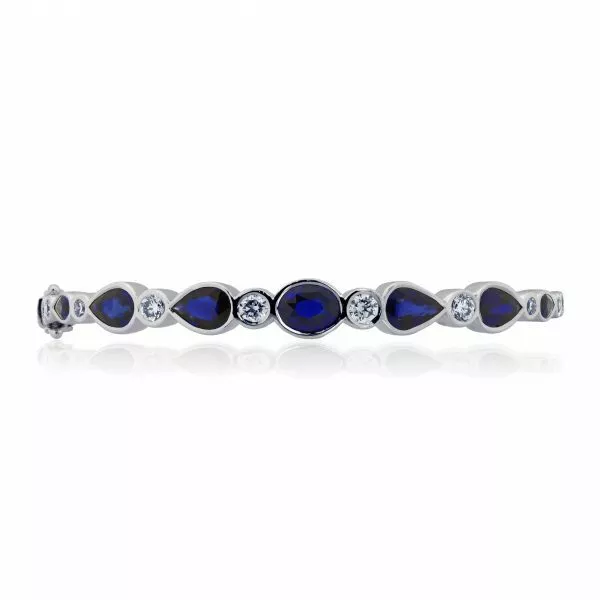 18ct white gold diamond and sapphire bangle