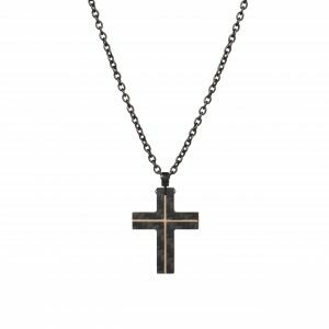 Rose gold and Carbon fibre cross on Ion plated black stainless steel chain