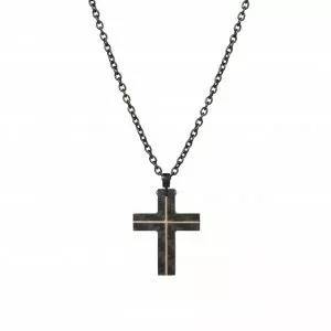 Rose gold and Carbon fibre cross on Ion plated black stainless steel chain