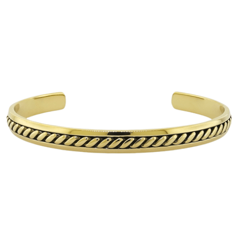 Stainless steel/Ion plated 14ct gold antique patterned mens bangle