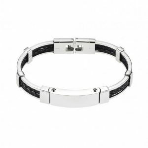 Stainless steel and platted double strand Black Leather bracelet