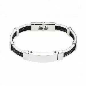 Stainless steel and platted double strand Black Leather bracelet