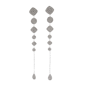 18ct white gold pave set round diamond drop earrings