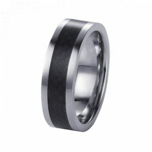 Polished stainless steel ring with carbon fiber inlay