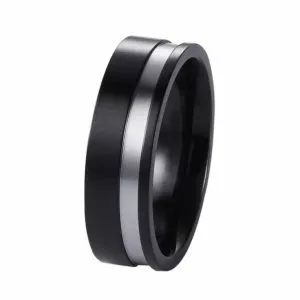 Polished ion plated black and brushed stainless steel men's ring