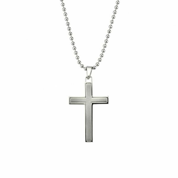 Polished stainless steel cross necklace