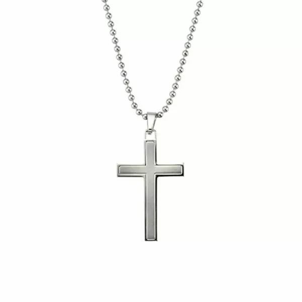 Polished stainless steel cross necklace