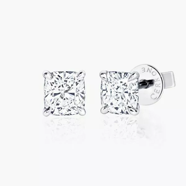 18ct white gold 2= 2.03ct cushion cut diamond stud earrings