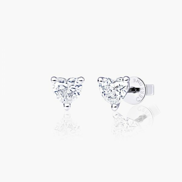 18ct white gold 2=0.62ct heart diamond stud earrings