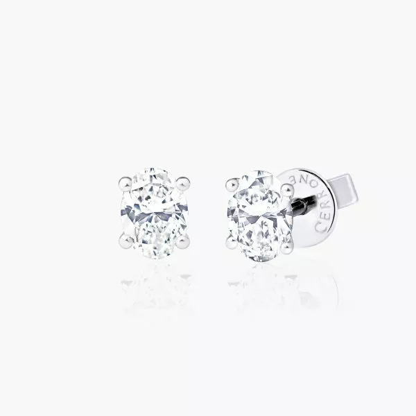 18ct white gold 2=1.00ct oval diamond stud earrings