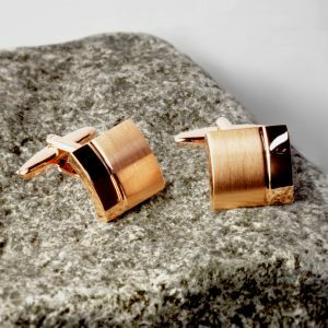 Brushed polished rose gold plated stainless steel cufflinks