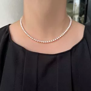 18ct rose gold 88=27.44ct three claw diamond tennis necklace