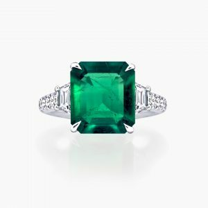 18ct white gold 3.95ct square emerald cut Colombian Emerald and Diamond ring