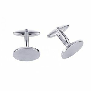 Polished Rhodium plated plain Oval Cufflinks