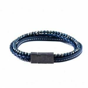 Multi-strand Blue Leather and Hematite Beads Bracelet