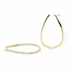 18ct yellow gold diamond claw set pear shape hoop earrings