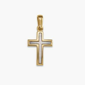 18ct yellow and white gold cross pendant 20mm