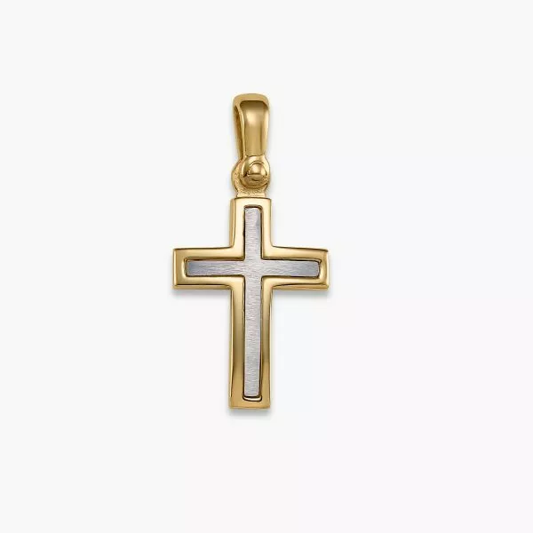 18ct yellow and white gold cross pendant 20mm