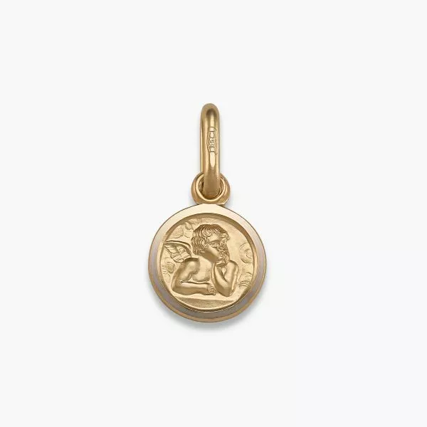 18ct yellow gold small angel medal pendant 9mm