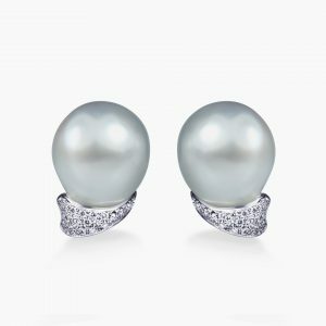 18ct White Gold Diamond and Baroque Pearl Earrings