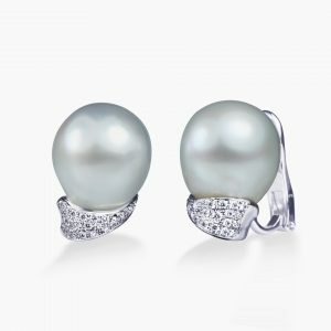 18ct White Gold Diamond and Baroque Pearl Earrings