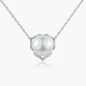 18ct White Gold South Sea Pearl & Diamond Necklace