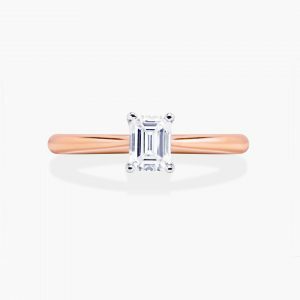 18ct rose and white gold 0.50ct E SI1 emerald cut diamond solitaire ring