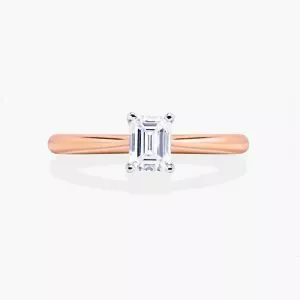 18ct rose and white gold 0.50ct E SI1 emerald cut diamond solitaire ring