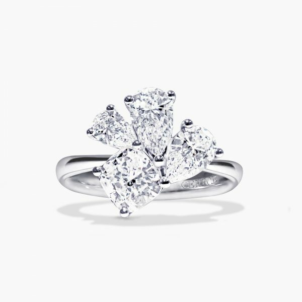 18ct white gold cushion and pear shaped diamonds ring from the Trastevere Collection