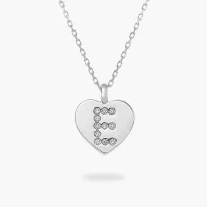 18ct White Gold diamond Initial 'E' Heart Necklace